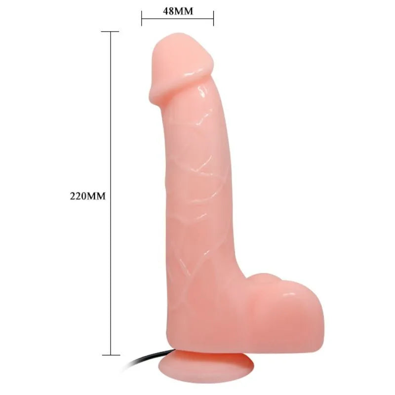 Gode ventouse réaliste rose en PVC, texture veinée, 22cm, vibrations multiples, ventouse robuste pour usage mains libres.