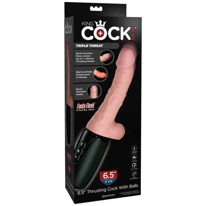 Gode vibrant chauffant réaliste rose avec mouvement de poussée, 7 modes de vibration, en TPE antibactérien, sur fond noir.