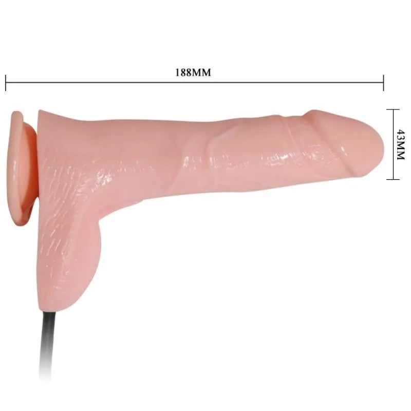 Gode vibrant gonflable réaliste rose avec ventouse, texture veineuse et testicules, 188mm x 43mm, en TPR.