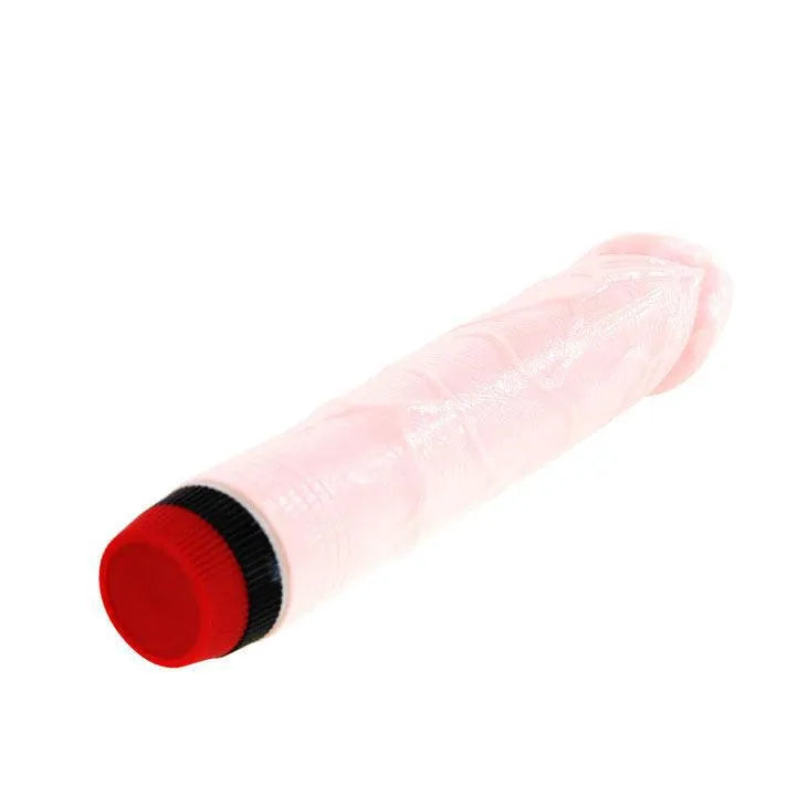 Gode vibrant réaliste extra large rose, texture douce, tige sculptée, base rouge et noire, multivitesse, étanche.