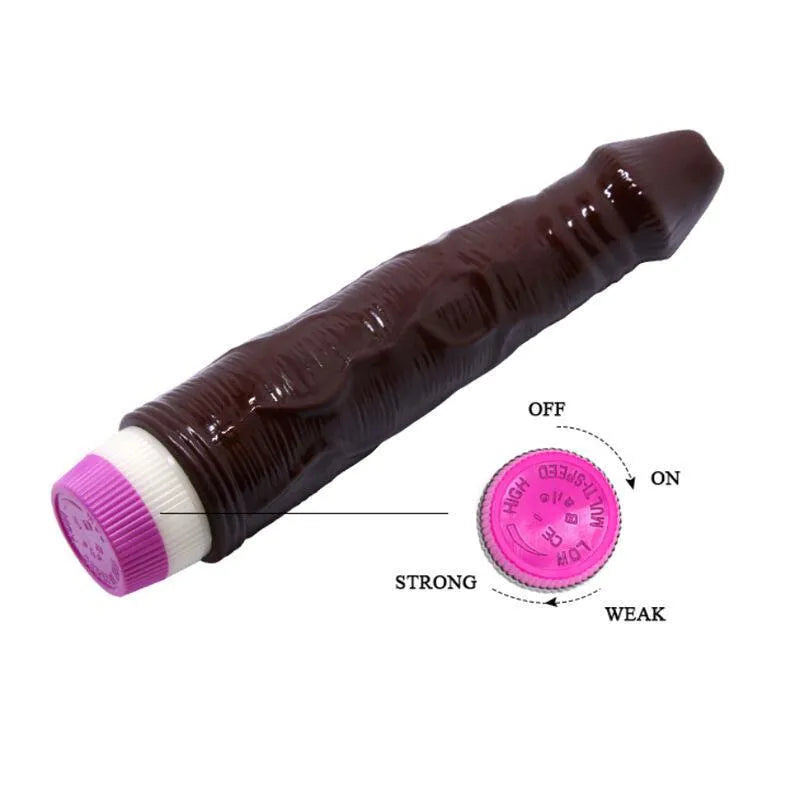 Gode vibrant marron veiné texturé multivitesse avec contrôleur rose, ergonomique et silencieux en PVC durable.
