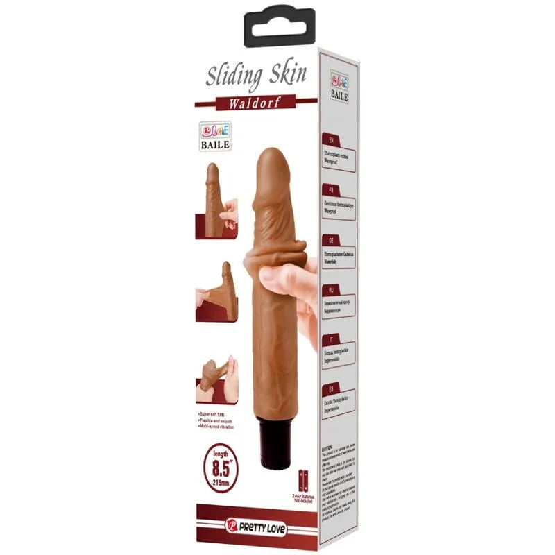 Gode vibrant réaliste mulâtre, texture veinée, tête authentique, multi-vitesses, ergonomique, sur fond blanc.