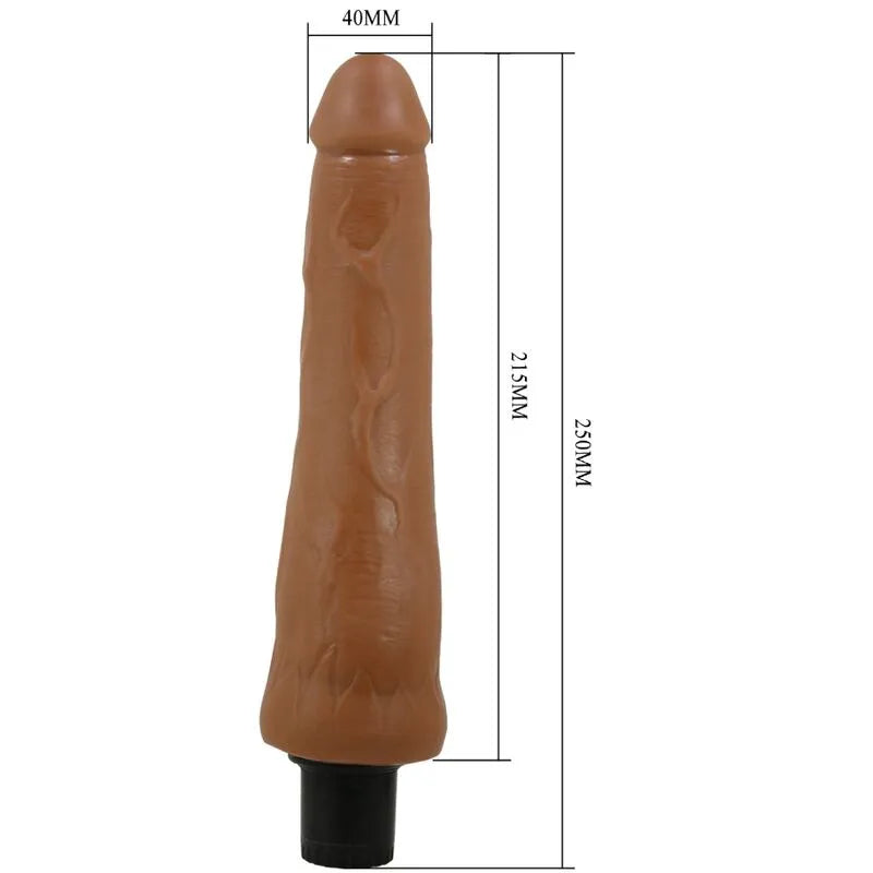 Gode vibrant réaliste mulâtre, tige veinée, tête texturée, multi-vitesses, couleur marron, ergonomique, 250mm.