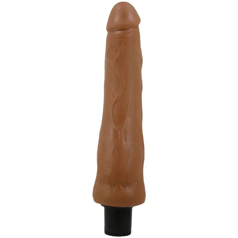 Gode vibrant réaliste mulâtre, tige veinée, tête texturée, multi-vitesses, couleur marron, base noire.