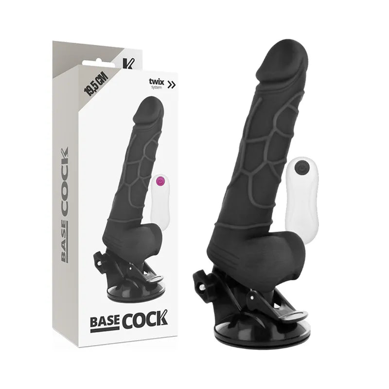 Gode vibrant réaliste noir avec ventouse, télécommande filaire, détails veinés, flexible, 12 modes, hypoallergénique.