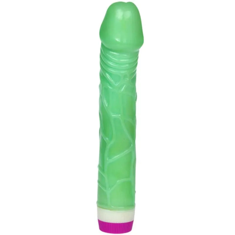 gode vibrant réaliste vert multivitesse veiné texturé PVC ABS longueur 23cm diamètre 43mm contrôleur piles AA ergonomique compatible lubrifiant