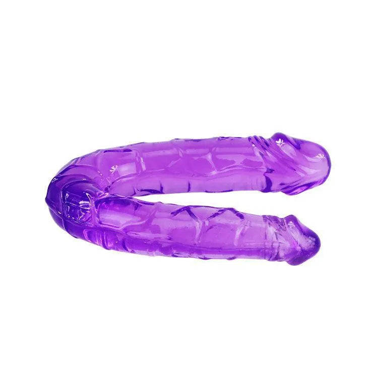 Double godemichet violet en gélatine ultra-souple, 290 mm, texture réaliste, pour pénétrations vaginales et anales.