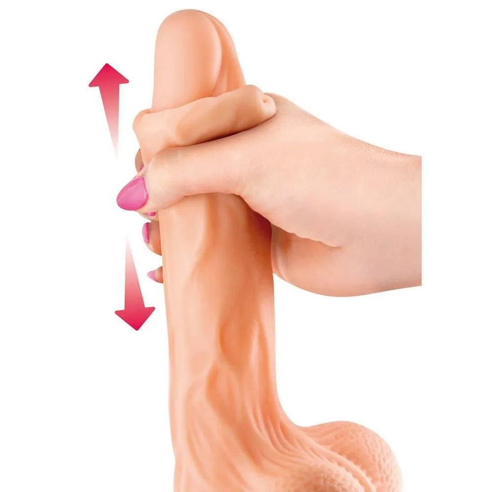 godemichet réaliste texture souple veiné sensation prépuce testicules billes mouvantes ventouse puissante fixation stable surface lisse sans phtalates