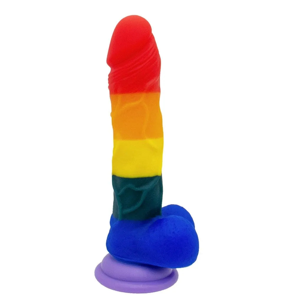 godemichet réaliste multicolore silicone hypoallergénique doux lisse ventouse testicules utilisable vaginale anale harnais ceinture longueur vingt centimètres diamètre 37 millimètres