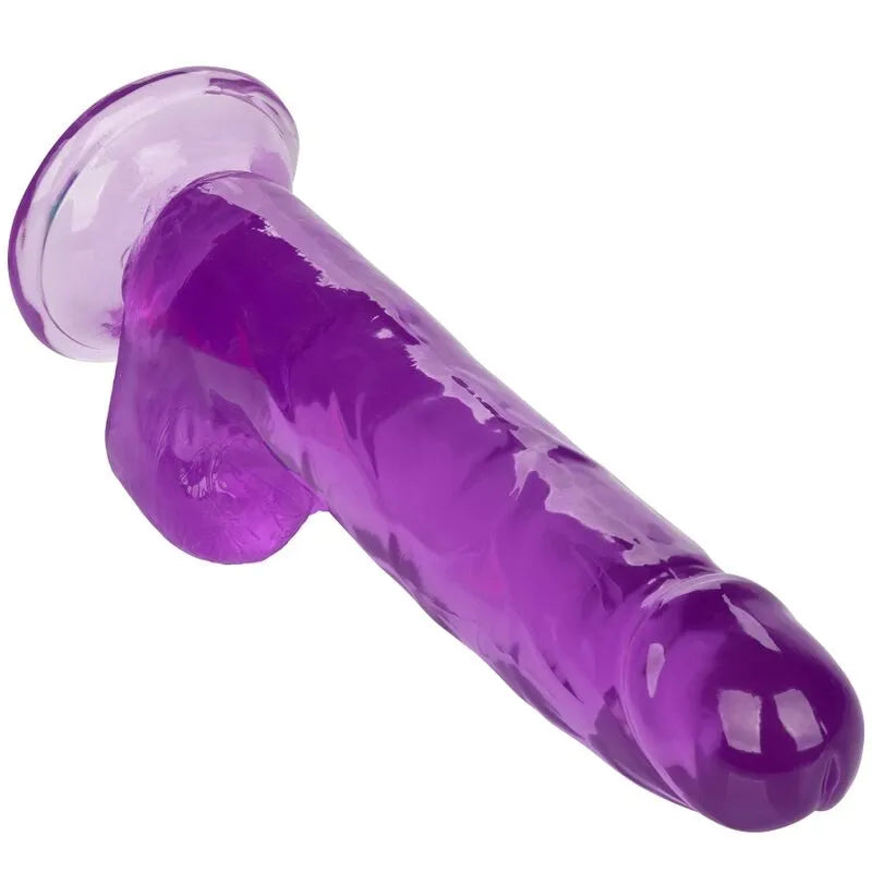 Godemichet réaliste violet 8 pouces, texture veinée, ventouse puissante, flexible, TPR hypoallergénique, étanche.