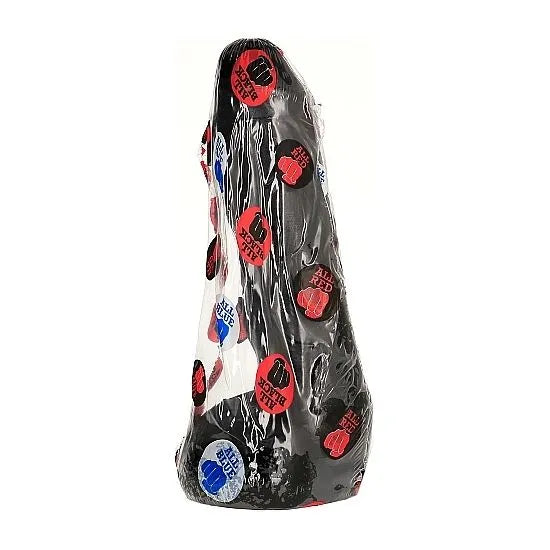 Godemichet noir ondulé en PVC hypoallergénique, 18cm, texture réaliste, emballé, compatible lubrifiant eau/silicone.