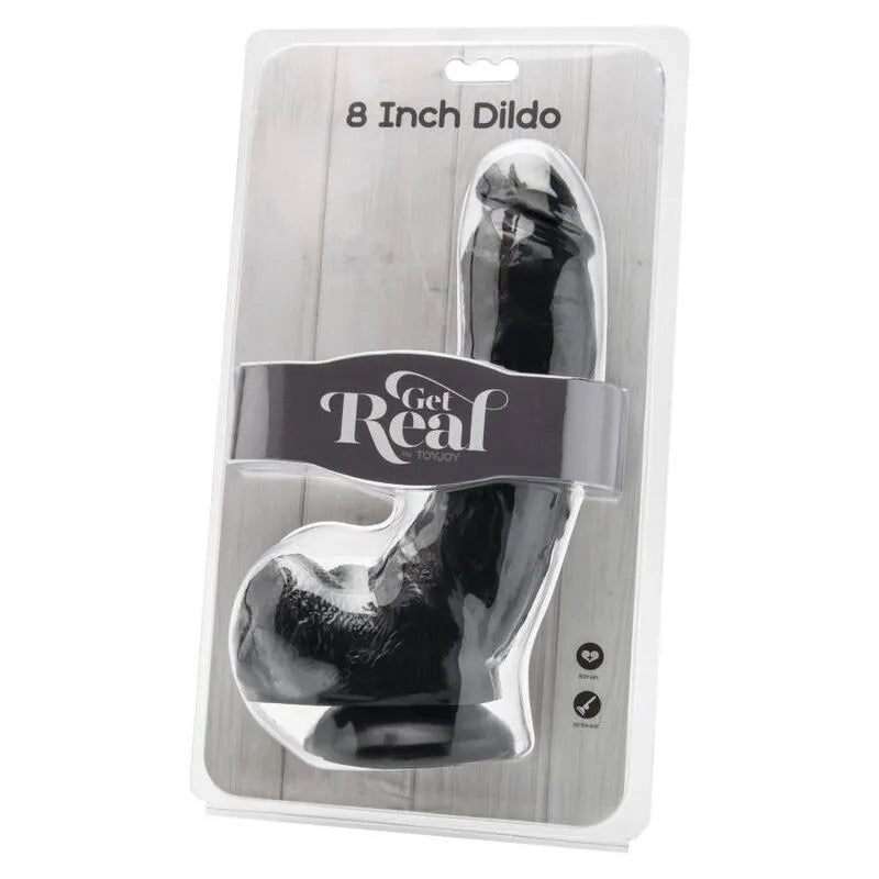 Godemichet réaliste noir en PVC sans phtalates, texture veinée, forme anatomique, emballage transparent, stimulation authe...