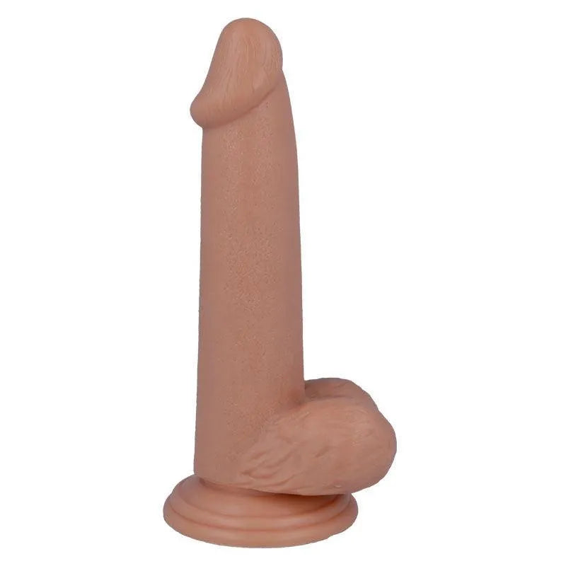 Godemichet réaliste beige, texture peau, ventouse puissante, hypoallergénique, idéal débutants, compatible lubrifiants aqu...