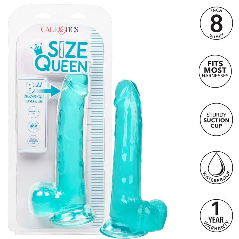 Godemichet bleu réaliste 8 pouces, ventouse puissante, compatible harnais, étanche, flexible, en TPR.