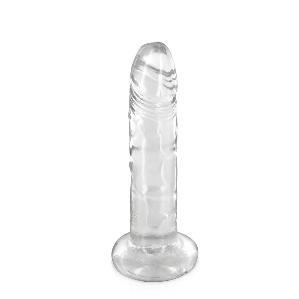 Gode transparent flexible TPE 18cm, texture douce, ventouse solide, idéal pour jeux intimes, sans phtalates.