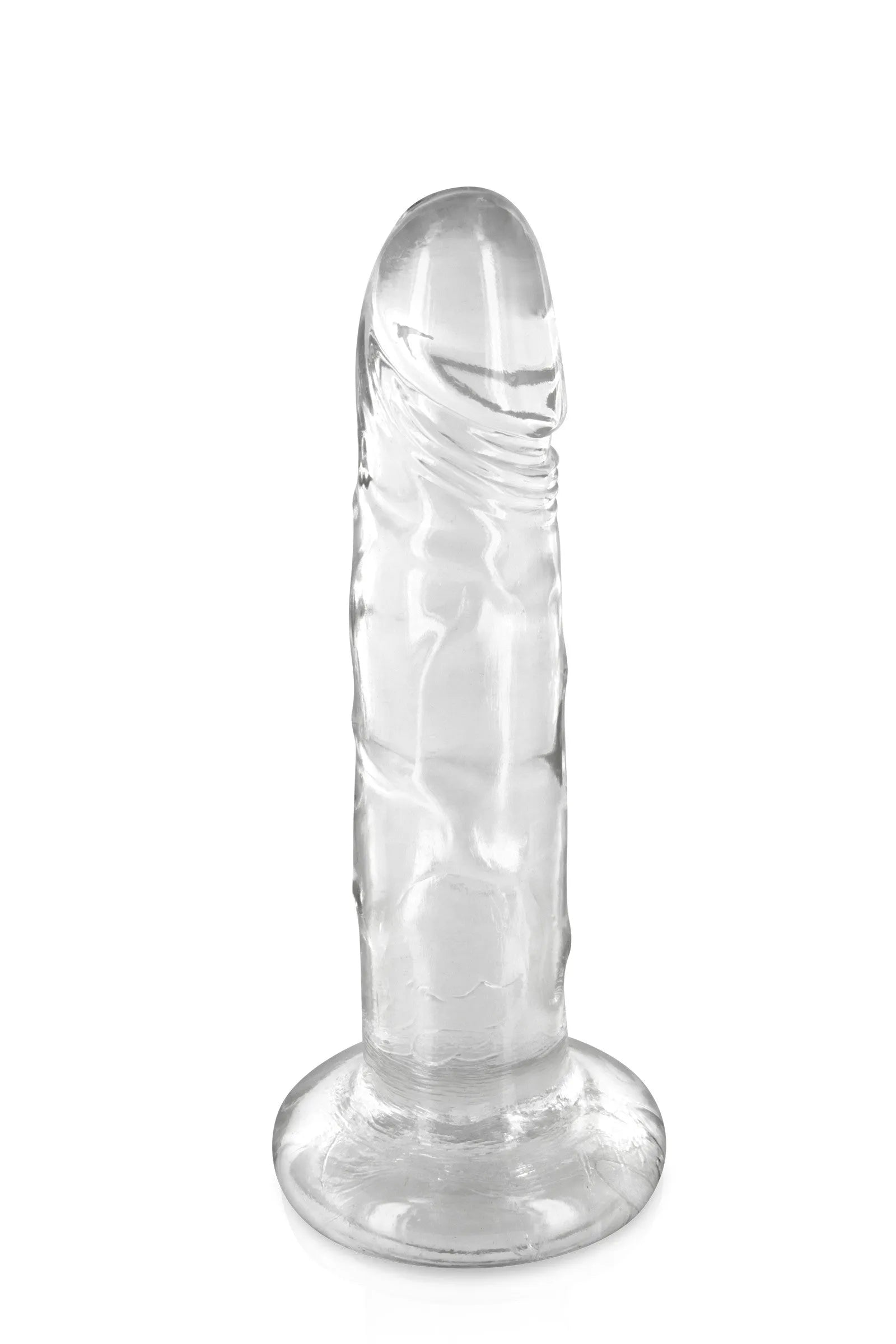 Godemichet transparent en TPE souple avec ventouse, 18cm, texture douce, idéal pour jeux intimes, sans phtalates.