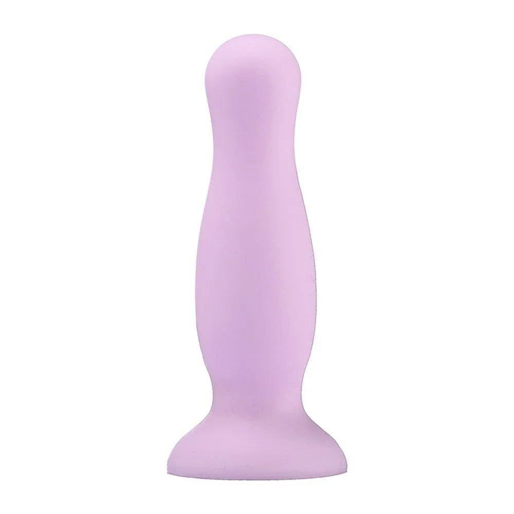 Godemichet ventouse violet pastel taille M en silicone doux, forme lisse et souple, idéal débutants et initiés.