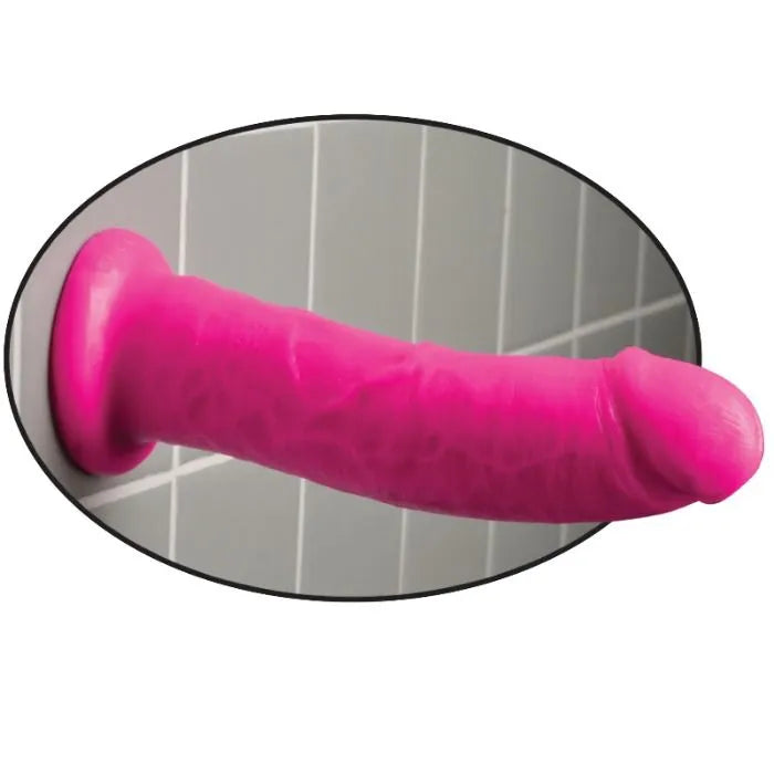 Godemichet rose ventouse hypoallergénique 20cm, caoutchouc sans phtalates, base adhérente, surface texturée.