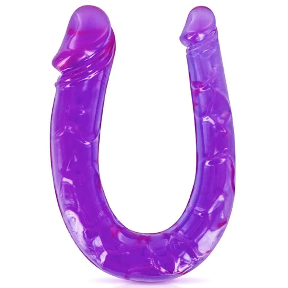 godemichet violet double extrémité flexible sans phtalates pénétration réaliste stimulation mutuelle texture douce nettoyage entretien facile