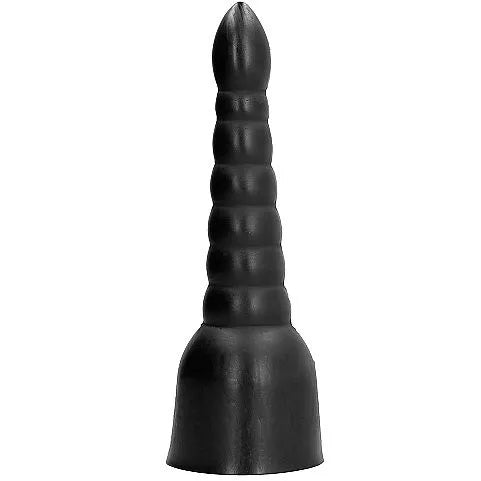 Gros gode noir rainuré multicouches, texturé, 34cm, PVC hypoallergénique, stimulation intense, sans phtalates.