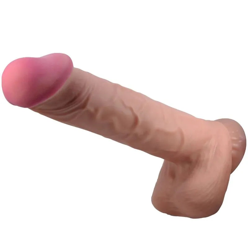 gros gode réaliste ventouse brun élastomère thermoplastique texture authentique souple flexible noyau vertébral tête généreuse imperméable mains libres