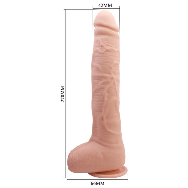 Gode réaliste ventouse TPR, couleur chair, 28 cm, diamètre 4,2 cm, texture détaillée, base robuste pour usage mains libres.