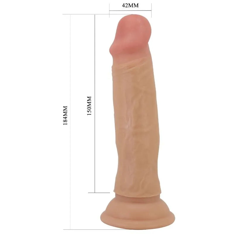 Gros godemichet réaliste en TPR beige avec ventouse, texture peau, tête généreuse, flexible, étanche, 18 cm.