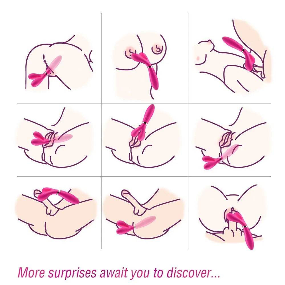Vibromasseur rose double moteurs, ergonomique, modes variés, utilisation couple et solitaire, étanche, compact, silencieux.