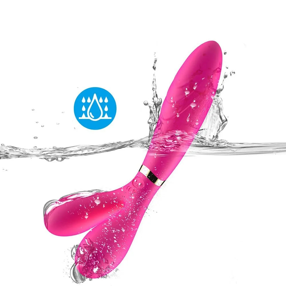 Vibromasseur rose double moteurs, étanche, ergonomique, neuf modes, compact, stimulation couple et solitaire.