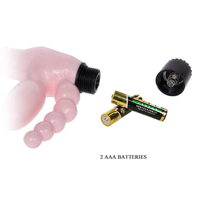 Harnais sans sangle rose avec vibromasseur intégré, forme ergonomique, gelée flexible, fonctionne avec 2 piles AAA.