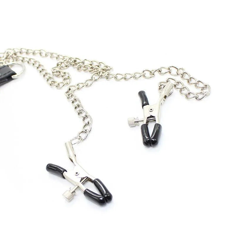 Harnais pinces sexuelles métalliques en simili cuir noir, réglable, avec anneau pénien, élégant et durable.