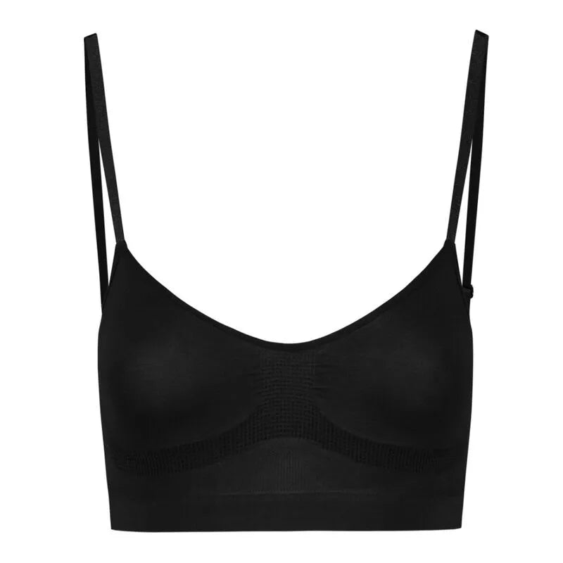 Soutien-gorge noir sans couture, contrôle moyen, bretelles fines, design lisse, confort optimal, composition polyamide et ...