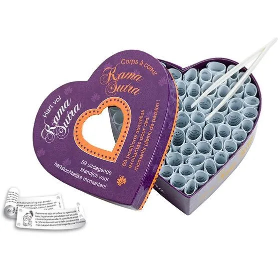 guide érotique illustré coffret luxueux coeur violet doré orange soixante neuf positions intimes rouleaux carton robuste réutilisable compact