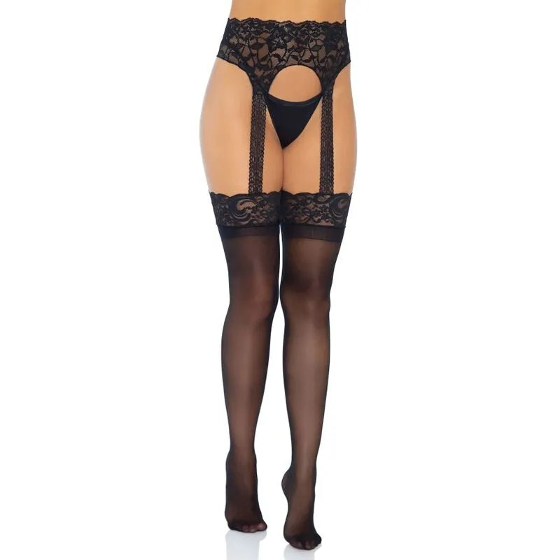 bas opaques dentelle portejarretelles taillehaute maintien confortable extensible nylon elasthanne tailleunique silhouette sublimée glamour sensuelle féminine raffinée chic