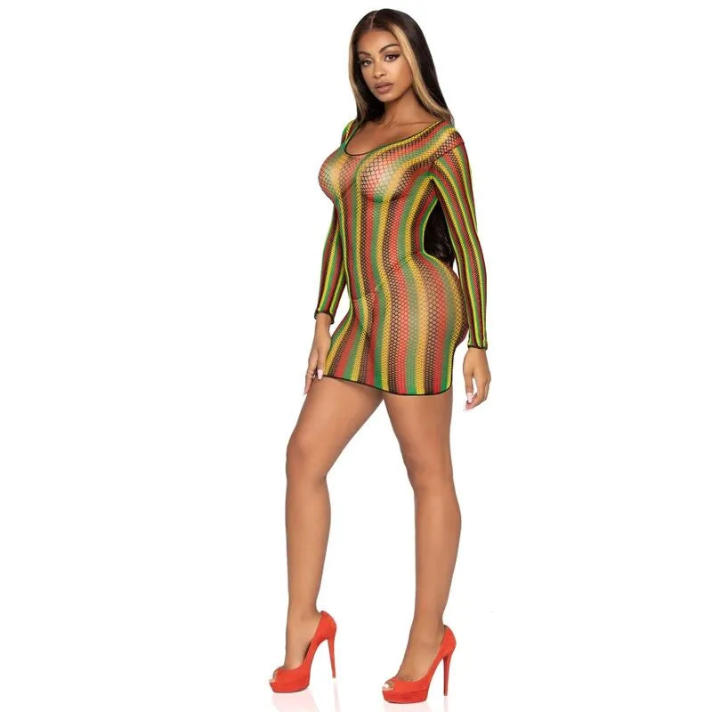 robe mini manches longues filet rasta résille sexy séduisante élégante féminine ajustée extensible nylon élasthanne translucide audacieuse confortable