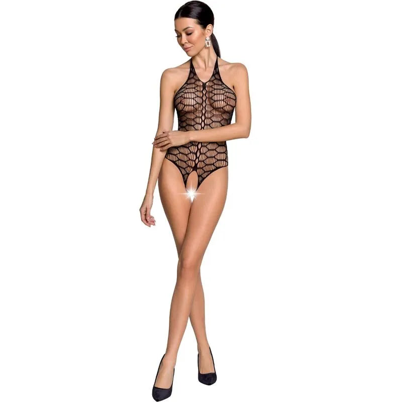 body résille noir sexy dentelle ouverture entrejambe échancré élastique respirant ajustable sensuel séduisant taille unique fabrication européenne qualité