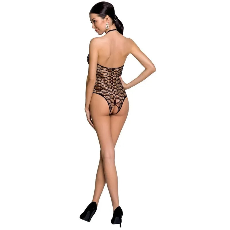 Body résille noir sexy en dentelle, ouverture entrejambe, échancré, ajustable, sublimant la silhouette féminine.