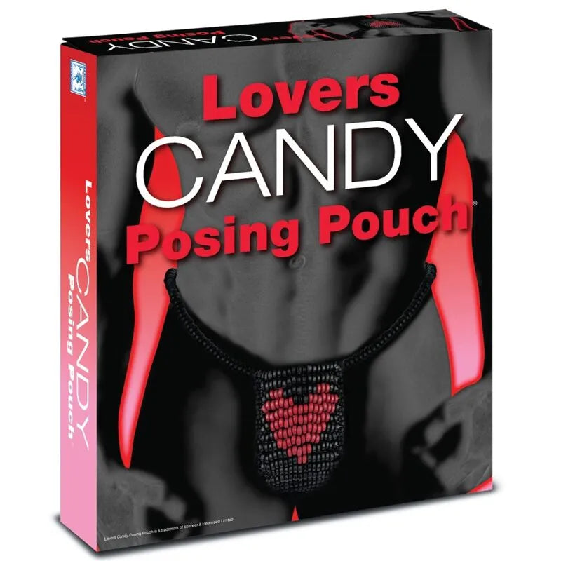 Candy Thong homme noir motif coeur rouge lycra doux sexy