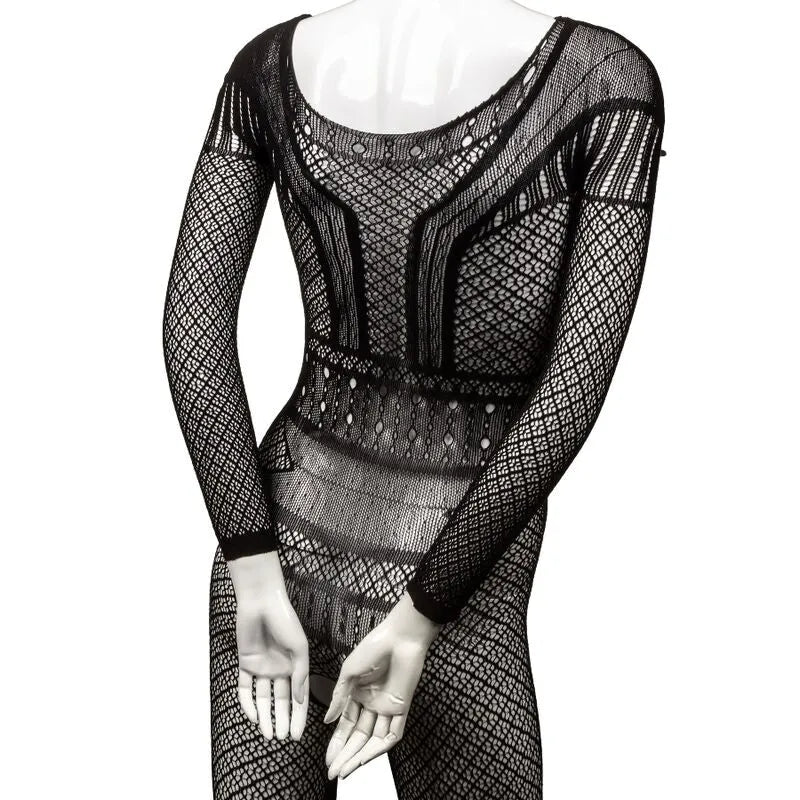 Body dentelle noire grande taille, sans entrejambe, maille respirante, extensible, manches longues, design séduisant.