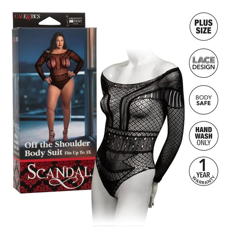 Body grande taille noir épaules dénudées, maille et lacet, design sculptant, sexy et confortable, jusqu'à 3X.