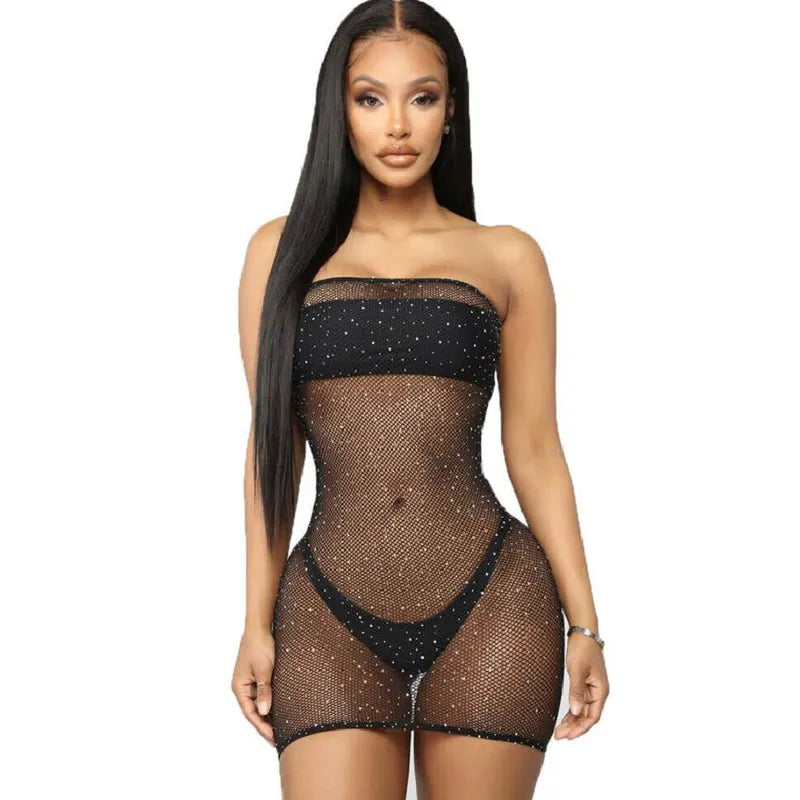 lingerie sexy combinaison filet pierres brillantes reine sophistiquée élégante sensuelle extensible confortable transparente sculptante taille grande ajustable