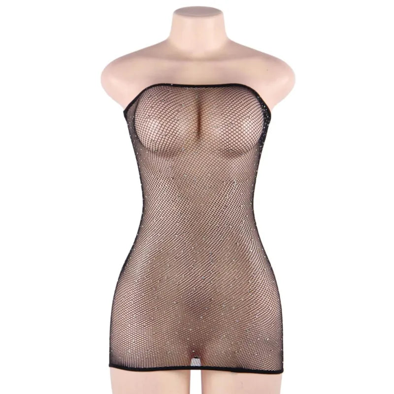 lingerie sexy combinaison filet pierres brillantes reine sophistiquée élégante sensuelle extensible confortable transparente sculptante taille grande ajustable