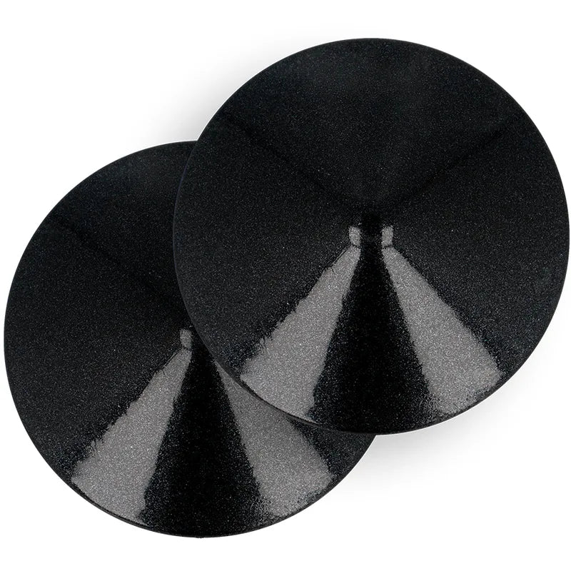 Cache-tétons métal noir, circulaires, élégants et réutilisables, design sophistiqué et moderne, Coquette Chic Désir.