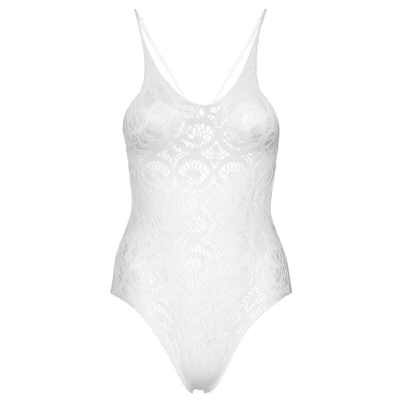 teddy dentelle blanche sans coutures dos bretelles cage séduction sophistiqué élégant raffiné sensuel confort extensible nylon élasthanne taille unique volutes