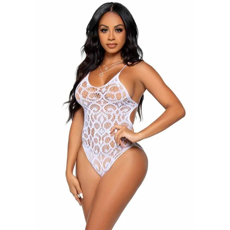 teddy dentelle blanche sans coutures dos bretelles cage séduction sophistiqué élégant raffiné sensuel confort extensible nylon élasthanne taille unique volutes
