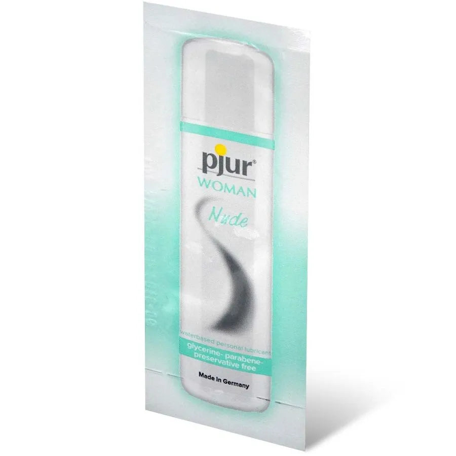 lubrifiant eau sans additifs peau sensible femmes format 2ml pjur nu neutre glycérine parabènes conservateurs absents texture douce soyeuse noncollante