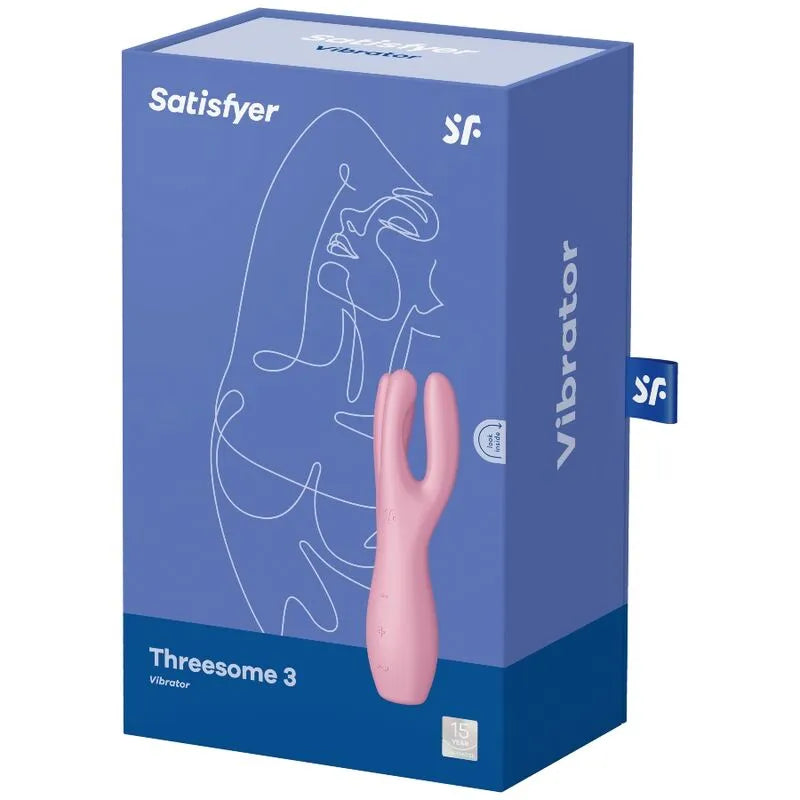 Satisfyer Threesome 3 Rose - Vibrateur innovant 3 bras stimulation clitoridienne labia silicone médical rechargeable 15 ans garantie