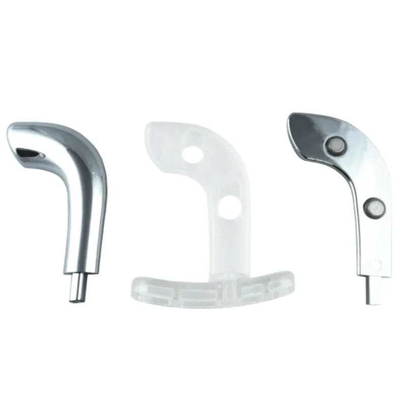 Masseur de prostate ElectraStim en métal argenté, design incurvé, avec squelette transparent et options de démontage.