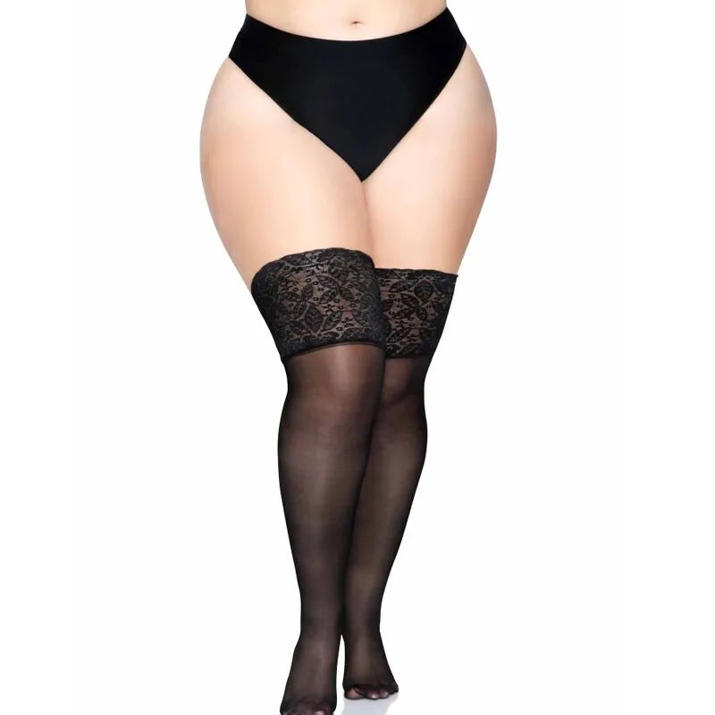 hauts cuisses transparents lycra dentelle silicone bande cinq pouces maintien élastique confort glamour sensuelle féminité durable nylon élasthanne taille unique