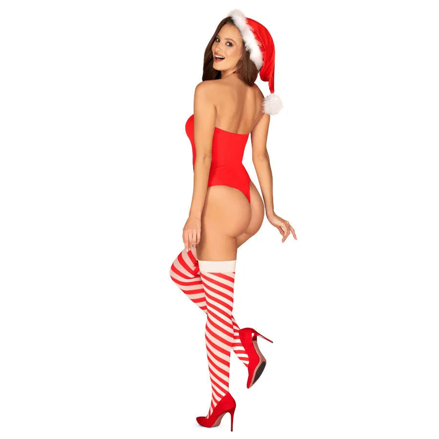 teddy peluche rouge festif sexy sensuel moulant extensible polyamide élasthanne bande silicone maintien collier fermoir bonnet noël bas assortis petite